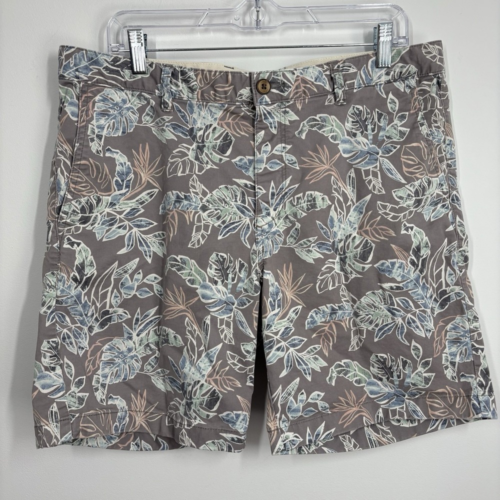 Tommy Bahama Mens Tropical Leaf Print‎ Shorts Size 36 Purple Grey Cotton Tencel